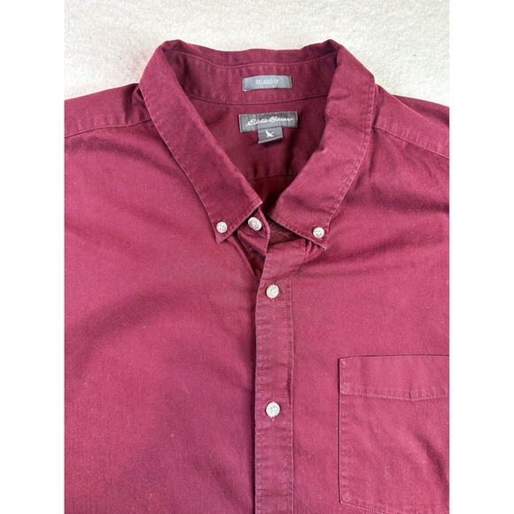 Eddie Bauer Mens 2XL Relaxed Fit Burgundy Button Down Shirt Long Sleeve Maroon - Picture 2 of 10